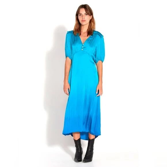 RAQUEL ALLEGRA TURQUOISE OMBRE MIDI WRAP DRESS - Picture 1 of 9